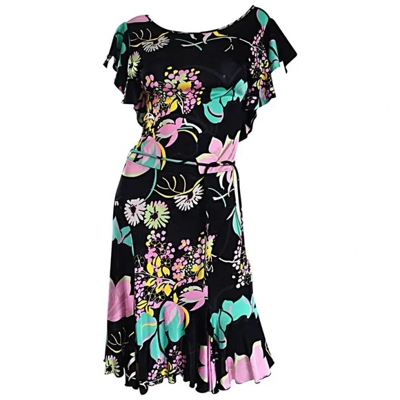 Blumarine | Dresses | Blumarine Black Rayon Jersey Style Dress With Belt |  Poshmark